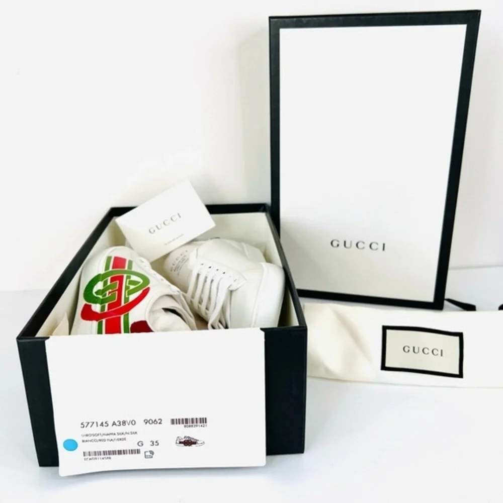 Gucci Ace Interlocking G Logo GG Leather Sneakers Size 35 - Picture 2 of 14